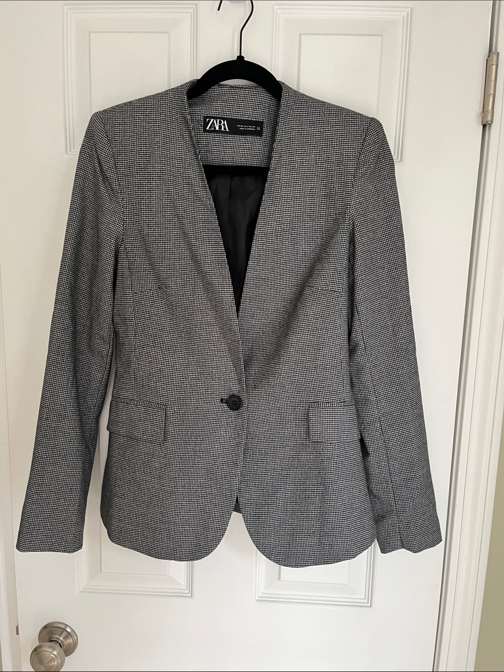Zara Collarless Houndstooth Blazet - Picture 1 of 6